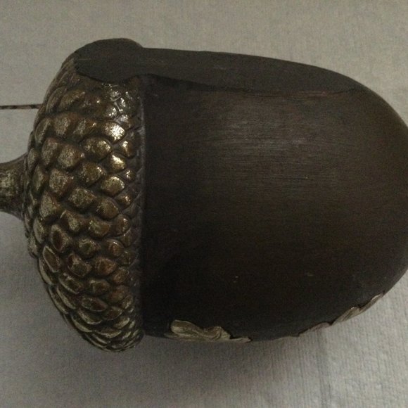 8" long wood acorn figurine statue home decoration with gold paint and leaves - Picture 2 of 5